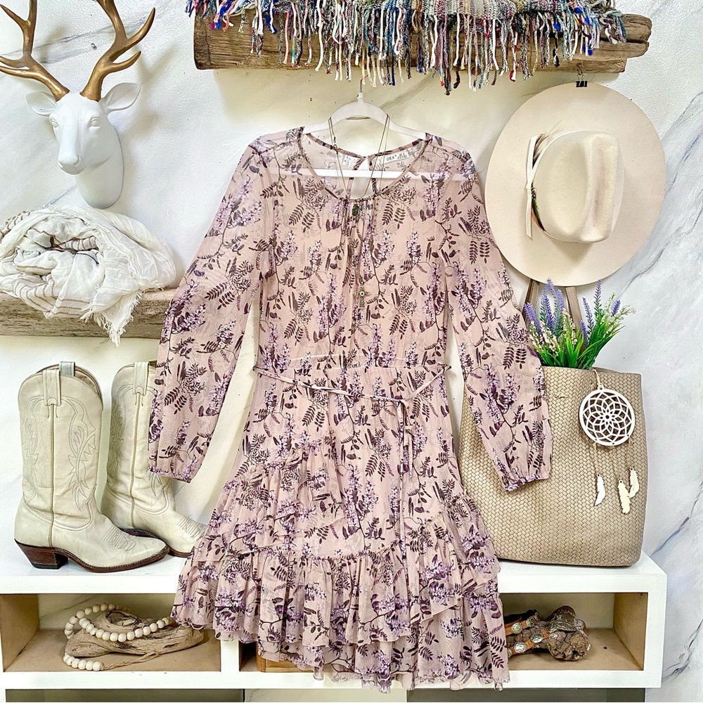 Floral Mesh ruffled floral sheer boho dress w shabby chic vibe